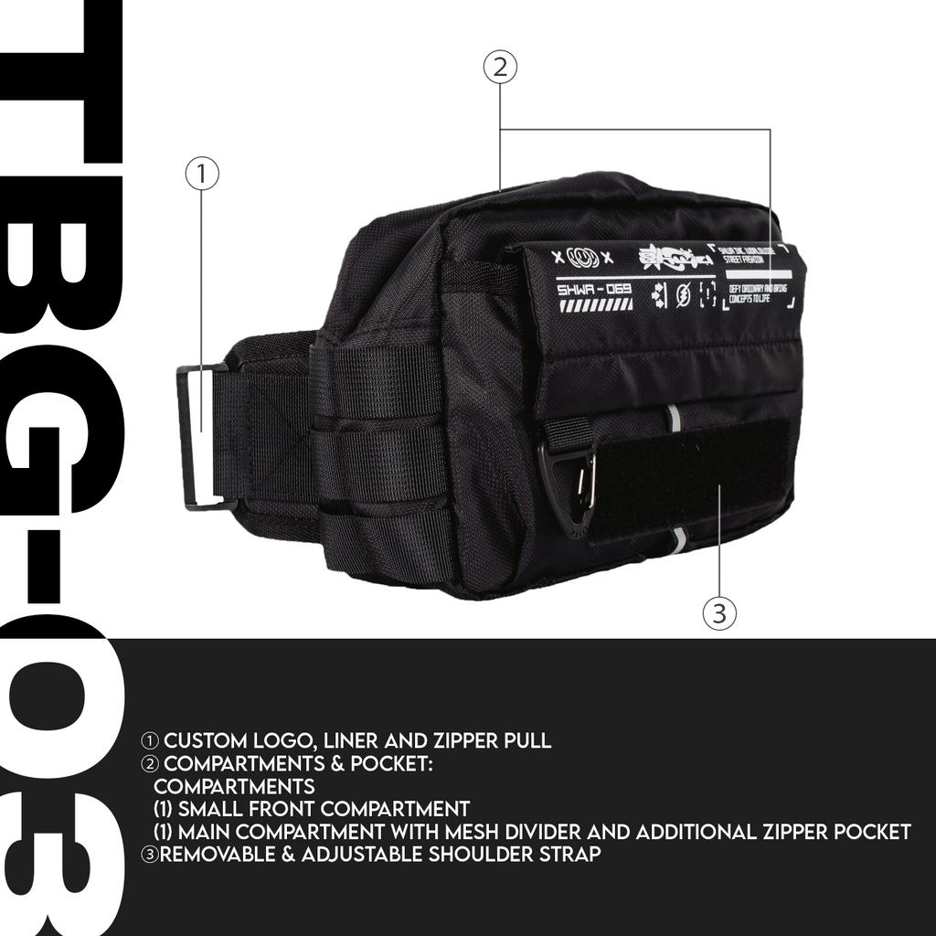 SHWA]TBG-03 Techwear Style Black FannyPack EVent Rave Bag