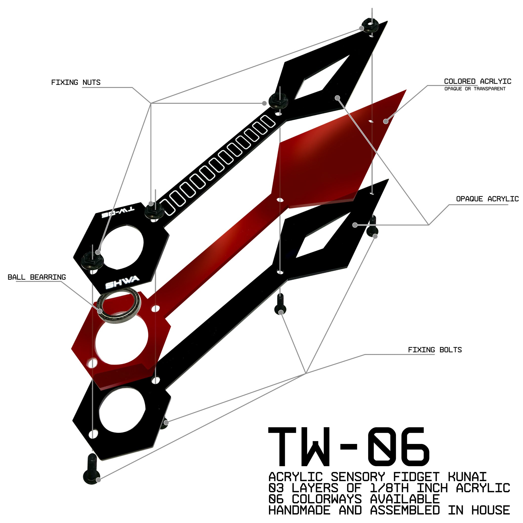 [SHWA] TW-06 Techwear Style Kunai Handmade Acrylic Sensory Fidget