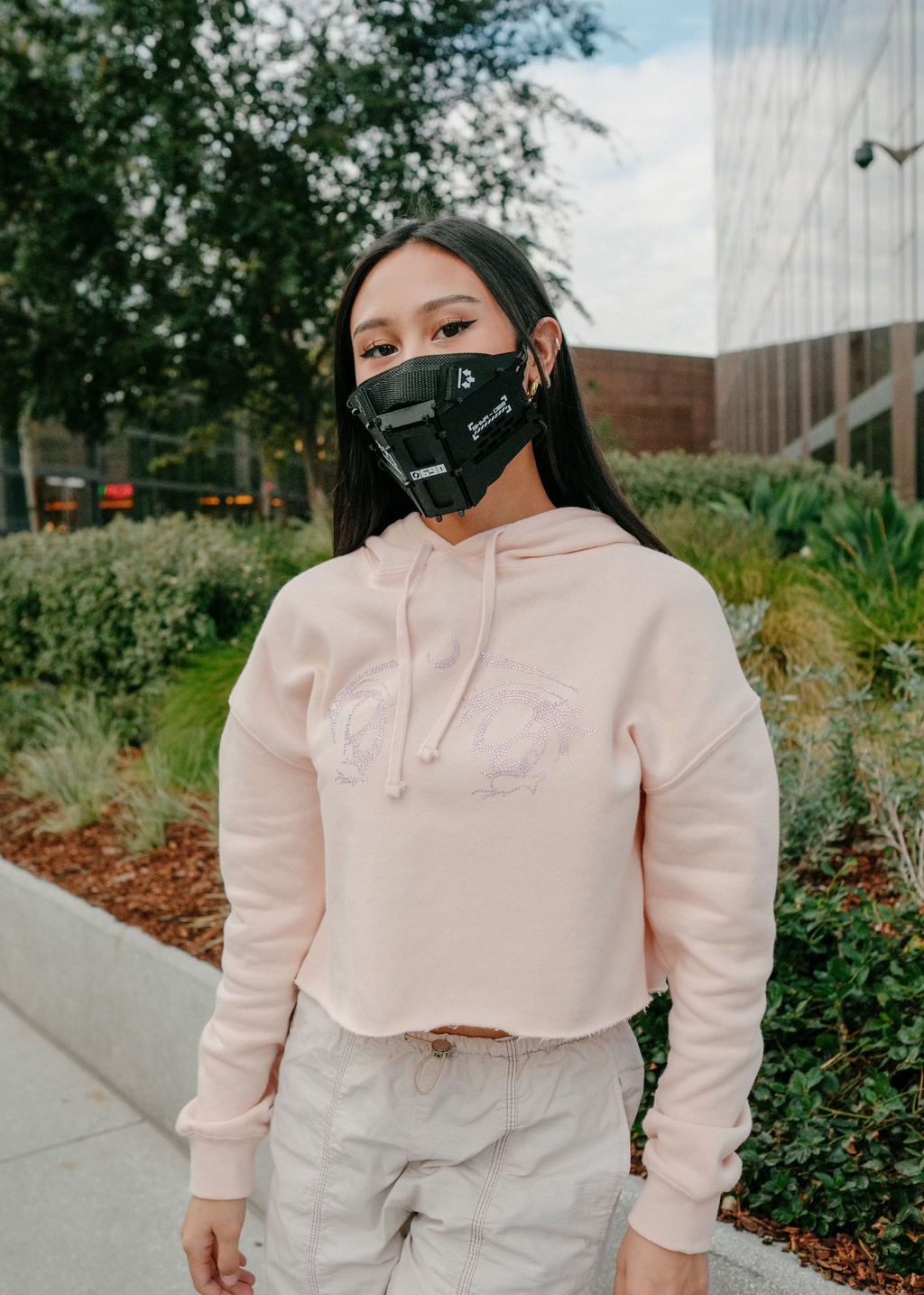 Blush Crystal Eye Cropped Hoodie