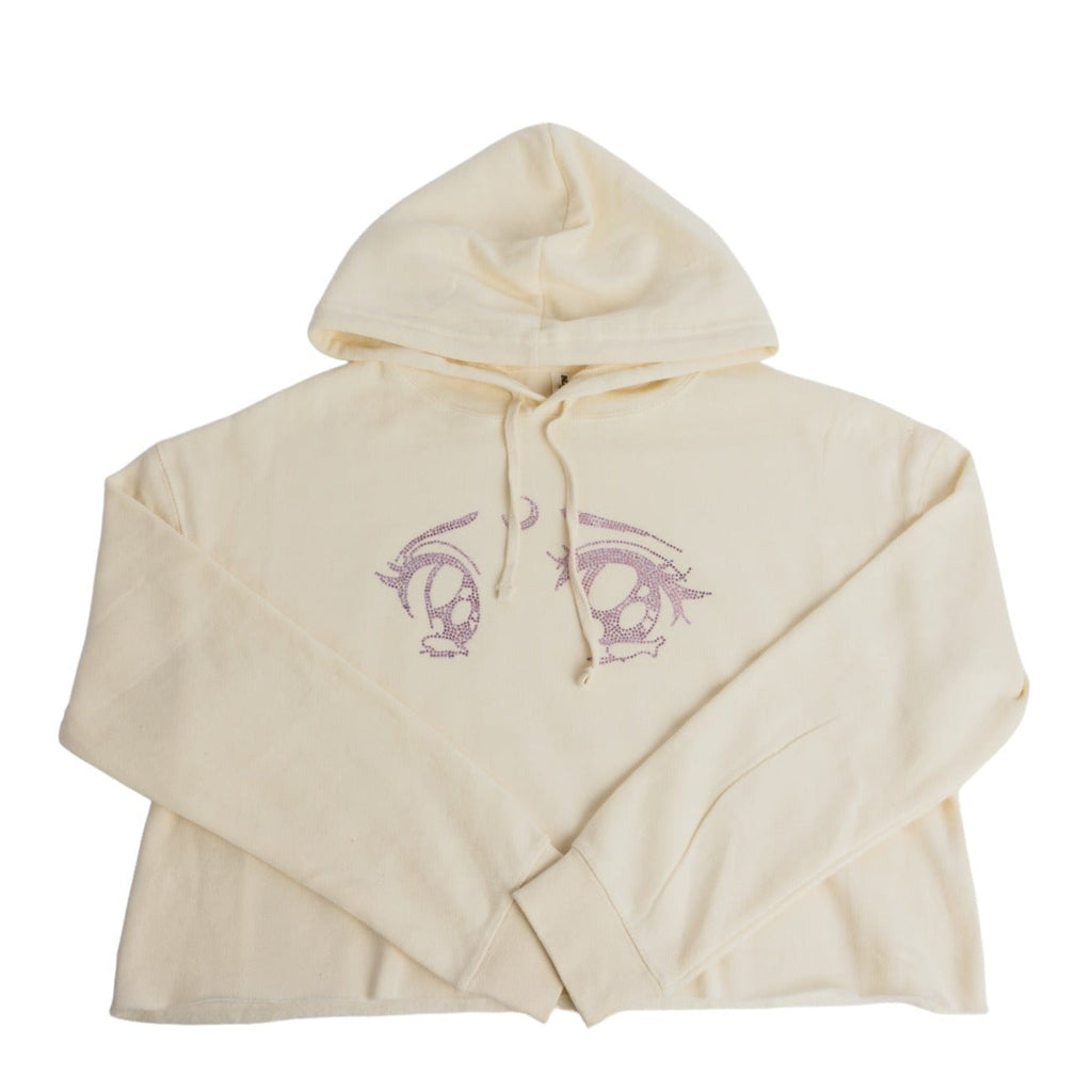 Cream Crystal Eye Cropped Hoodie