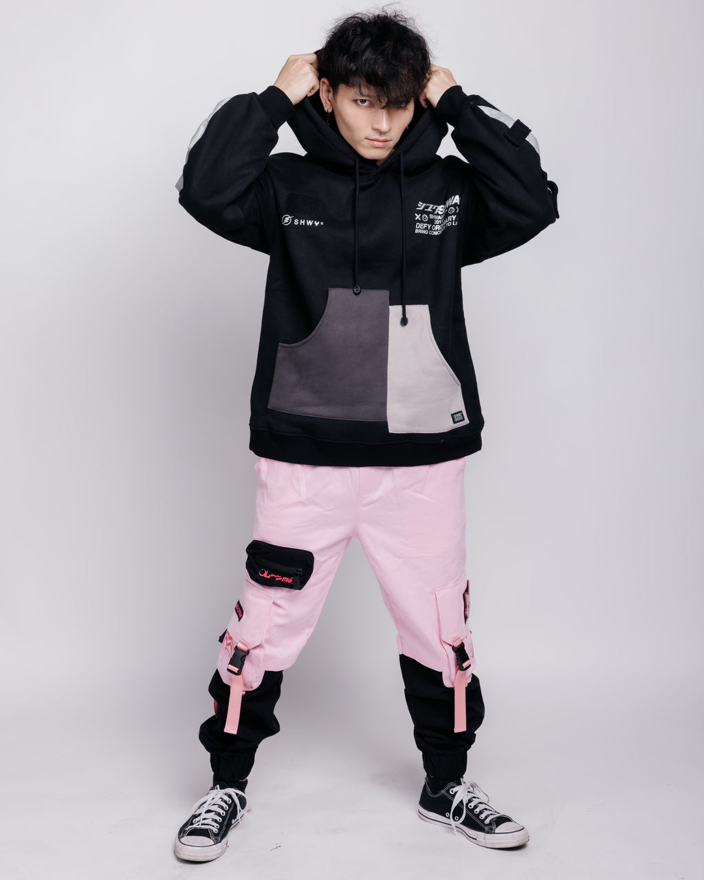 [SHWA] Oversized Pull-over Hoodie with Reflective print [FINAL SALE]